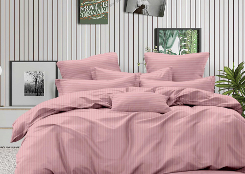 Простыня Страйп-сатин на резинке Розовая