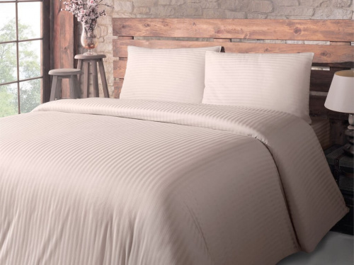 КПБ СТРАЙП-Сатин Бежевый 140гр 100% хлопок